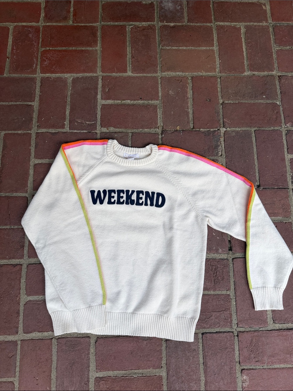 Shiraleah Cream "WEEKEND" Sweater with Neon Trim